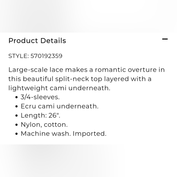 Chico's Women's Large Scale Lace +Cami Split Neck Top Ivory/Cream 2/Large - Picture 15 of 16